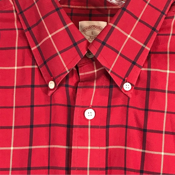Brooks Brothers Shirt Button Down Red navy plaid Mens size Large 100% cotton - Picture 5 of 12